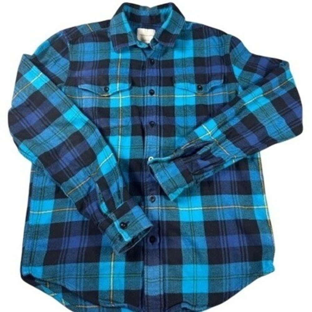 American Eagle Flannel Shirt Mens‎ S Blue Black Plaid Classic Fit Long Sleeve